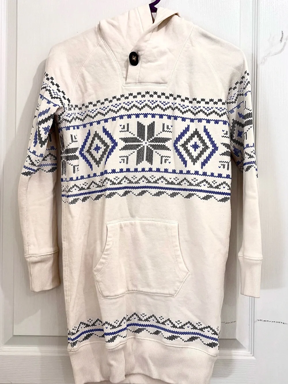 Ralph Lauren Cream Crewneck Hoodie Dress with Blue & Gray Fair Isle